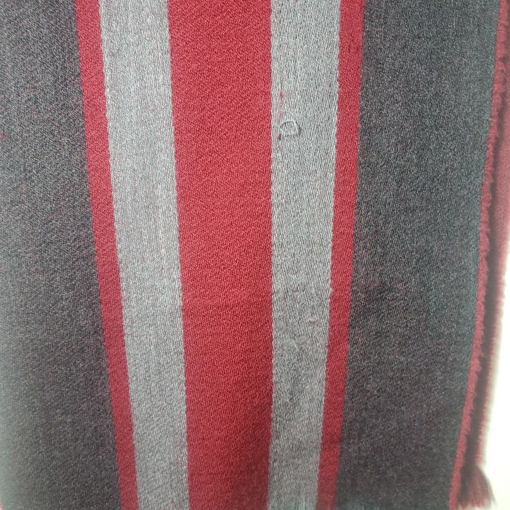 Phenix‎ 100% Merino Wool Striped Scarf Red Gray Black w/Fringe 67